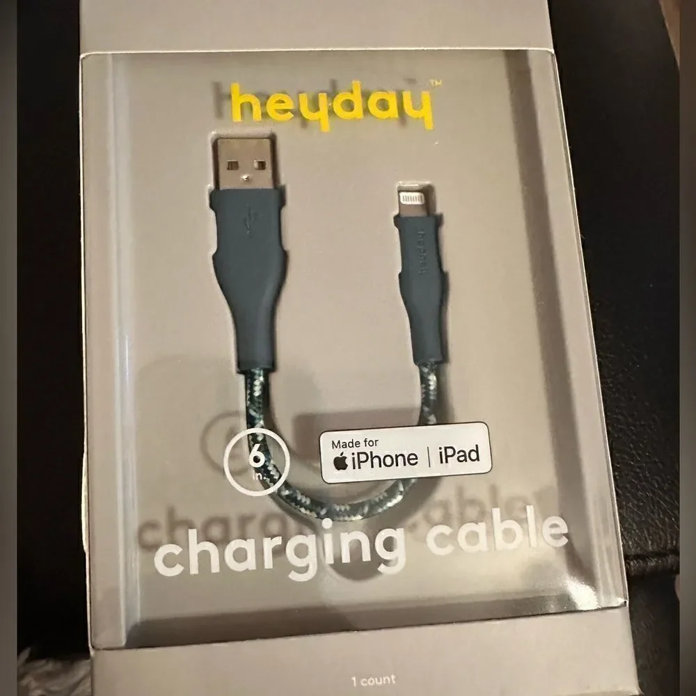 Heyday Round Charging Cable compatible with iPhone to USB-A (Blue) 6 In.